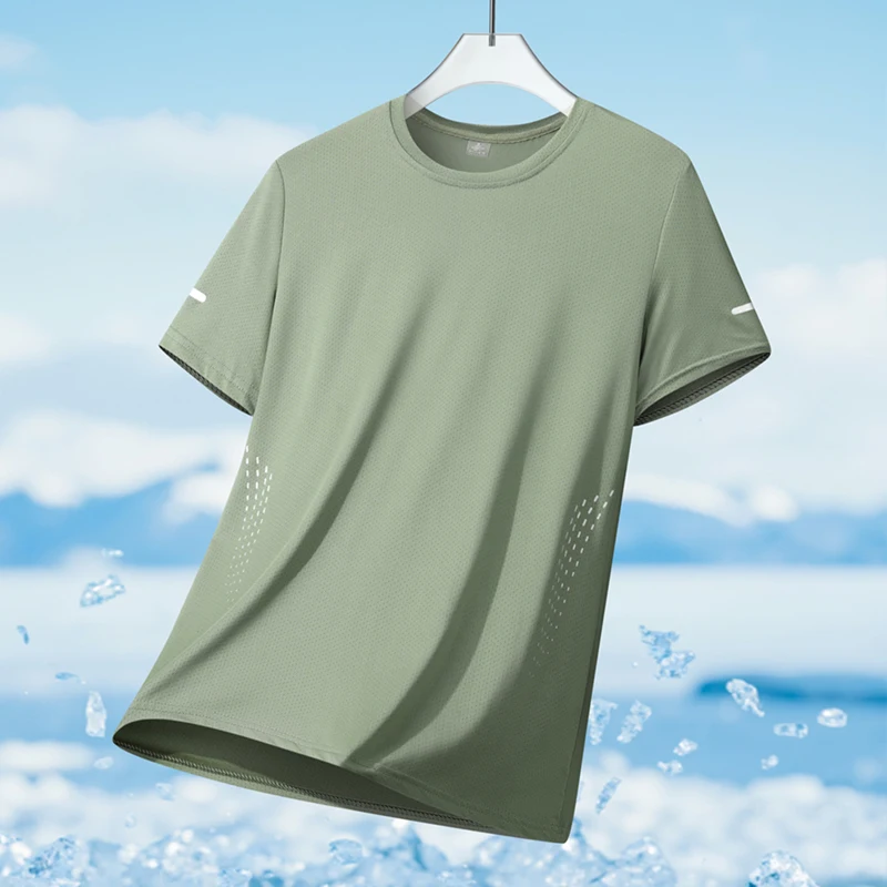 Running T-shirt Men Summer Ice Silk Thin Top Reflective Printing Quick Dry Short Sleeve Breathable Fitness Sports T-shirt 5XL - Image 14