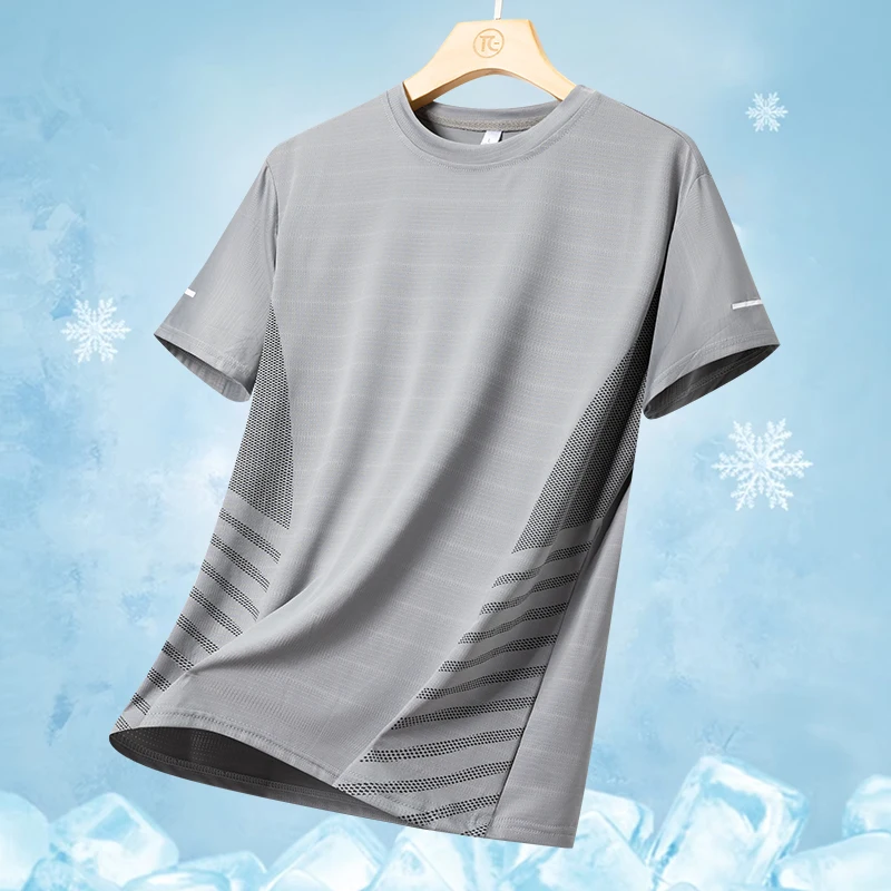 Running T-shirt Men Summer Ice Silk Thin Top Reflective Printing Quick Dry Short Sleeve Breathable Fitness Sports T-shirt 5XL - Image 18