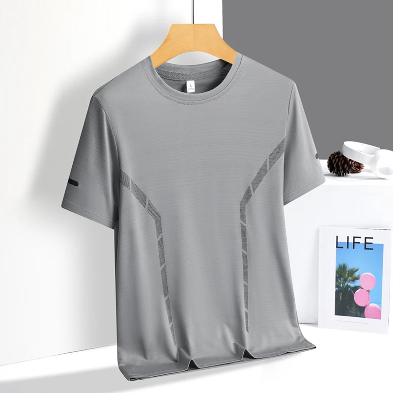 Running T-shirt Men Summer Ice Silk Thin Top Reflective Printing Quick Dry Short Sleeve Breathable Fitness Sports T-shirt 5XL - Image 15