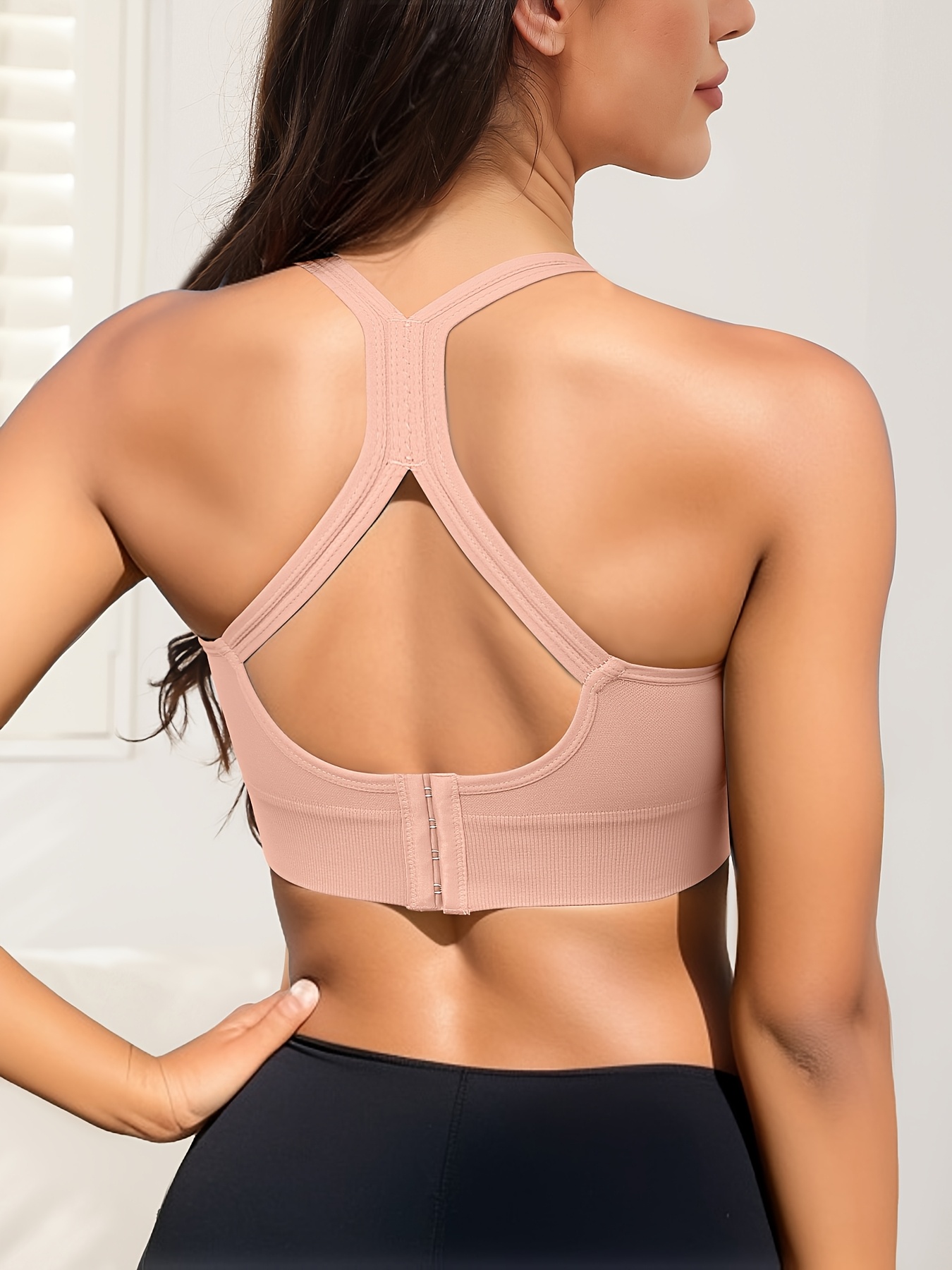 5pcs EssElegance Women's Seamless Sports Bras - Adjustable Straps, Removable Pads, High-Elastic Nylon, Breathable & Shock-Resistant, Low-Cut Neckline for Yoga, Fitness, Workouts - 5 Colors (Black, Grey, Pink, Green, Navy), Yoga Apparel | Seamless Design | - Image 8