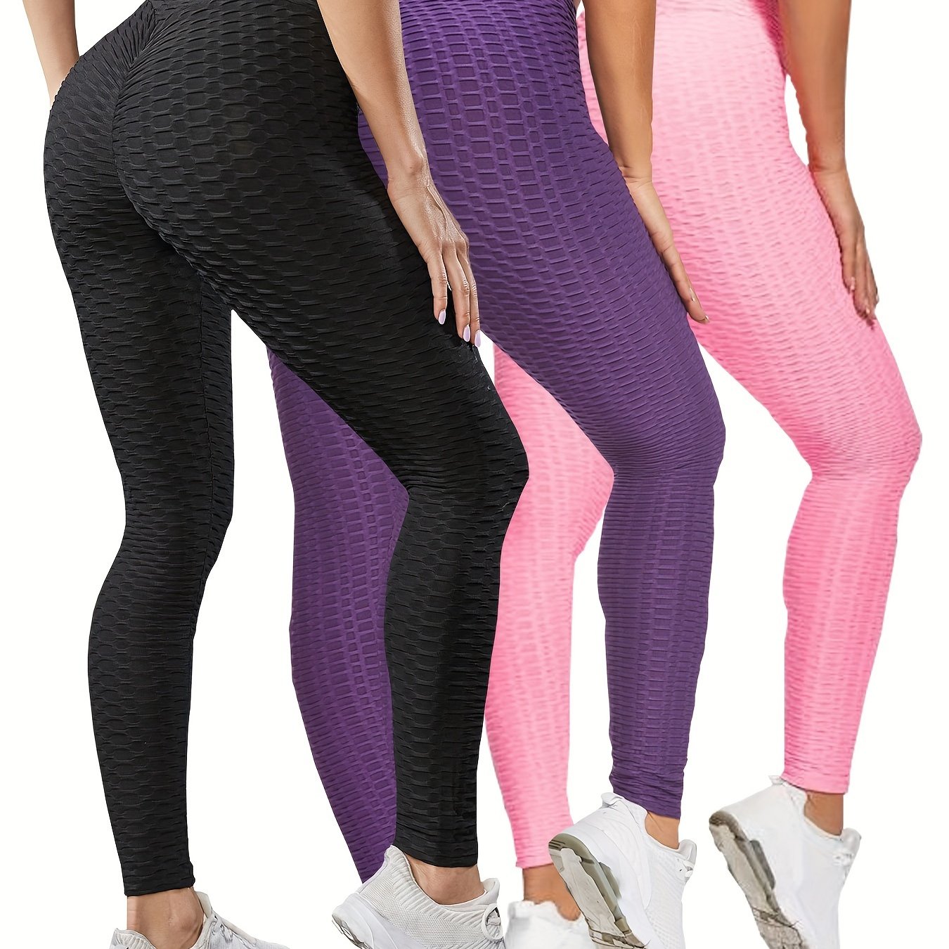 3pcs Women's High-Waisted Yoga Leggings - Tummy Control Butt-Lifting Workout Pants with Medium Compression, Breathable Fabric, Machine Washable, Solid Colors (Light Grey/Black/White) for Gym, Running, Spring Summer Fall, Fitness Apparel | Crotchless Yoga - Image 13