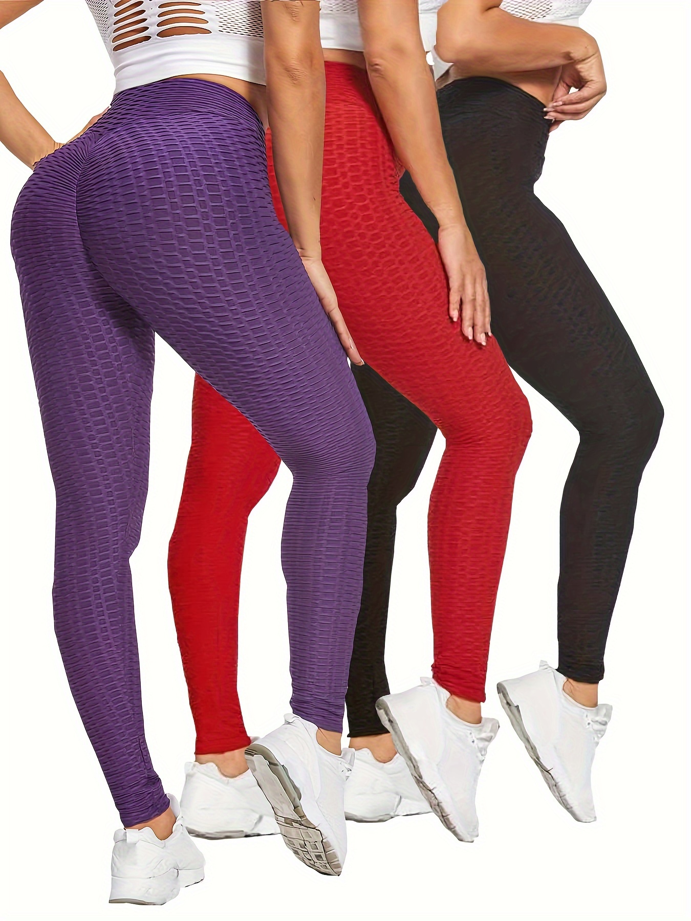 3pcs Women's High-Waisted Yoga Leggings - Tummy Control Butt-Lifting Workout Pants with Medium Compression, Breathable Fabric, Machine Washable, Solid Colors (Light Grey/Black/White) for Gym, Running, Spring Summer Fall, Fitness Apparel | Crotchless Yoga - Image 10